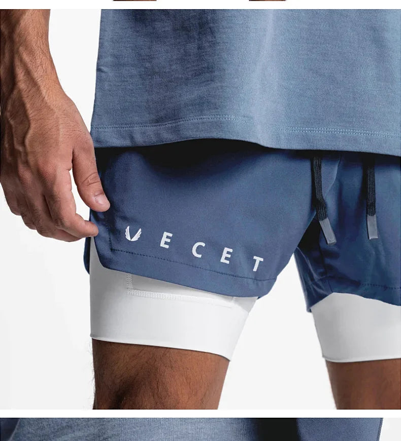 Mens Gyms Fitness 2 in 1 Quick Dry Shorts Summer Running Bodybuilding Jogging Casual Short Pants Workout Male Basketball Bottoms