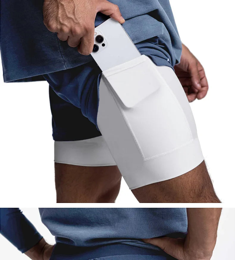 Mens Gyms Fitness 2 in 1 Quick Dry Shorts Summer Running Bodybuilding Jogging Casual Short Pants Workout Male Basketball Bottoms
