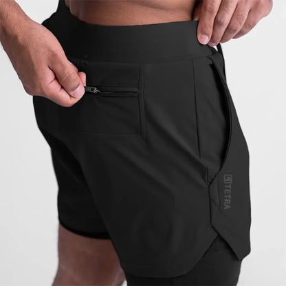 ASRV Mens Quick Dry 2 in 1 Double-deck gym Shorts