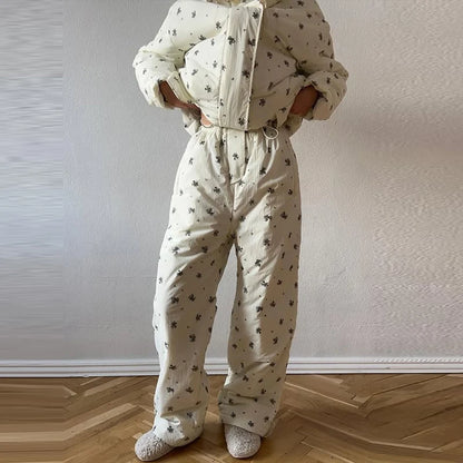 Chic Striped Hooded Puffer Coat Set