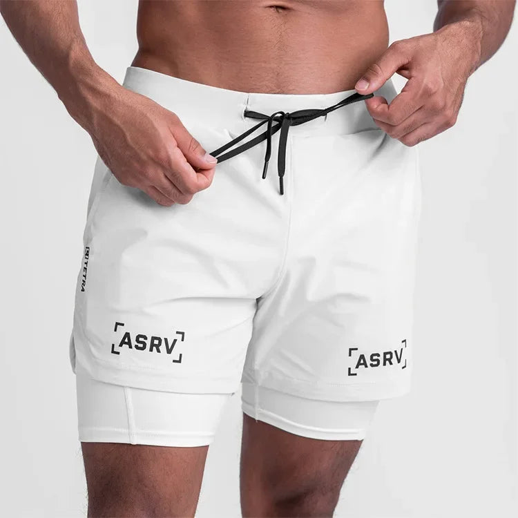 ASRV Mens Quick Dry 2 in 1 Double-deck gym Shorts