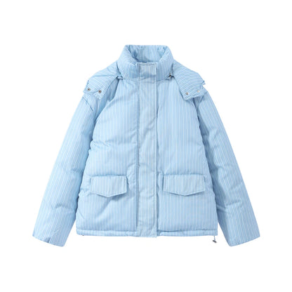 Chic Striped Hooded Puffer Coat Set