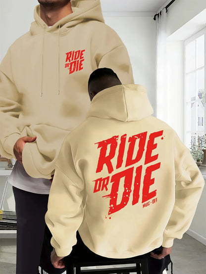 Ride Or Die Letter Graphic Men's Biker Hoodie