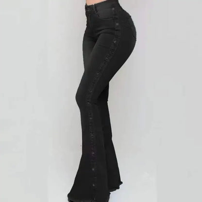 Women High Waist Stretch Denim Flare Pants