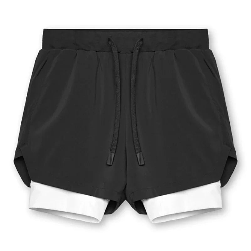 Mens Gyms Fitness 2 in 1 Quick Dry Shorts Summer Running Bodybuilding Jogging Casual Short Pants Workout Male Basketball Bottoms
