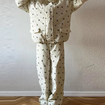 Chic Striped Hooded Puffer Coat Set