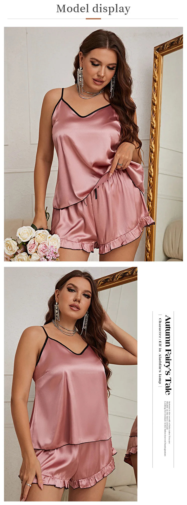 Plus Size High Waist Satin Pajama Set