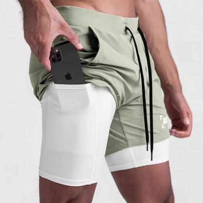 ASRV Mens Quick Dry 2 in 1 Double-deck gym Shorts