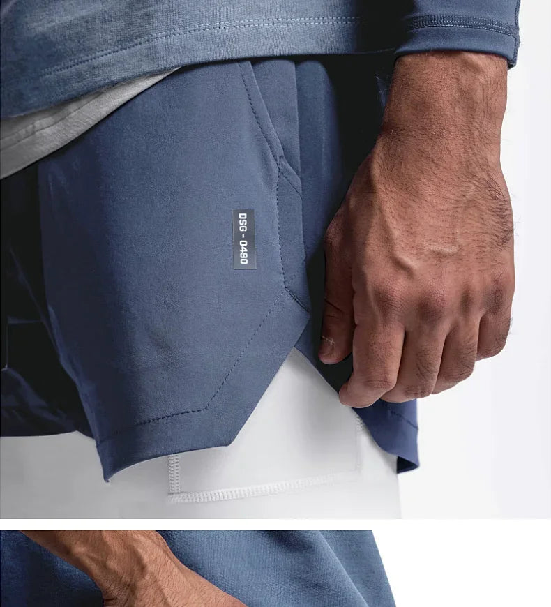 Mens Gyms Fitness 2 in 1 Quick Dry Shorts Summer Running Bodybuilding Jogging Casual Short Pants Workout Male Basketball Bottoms