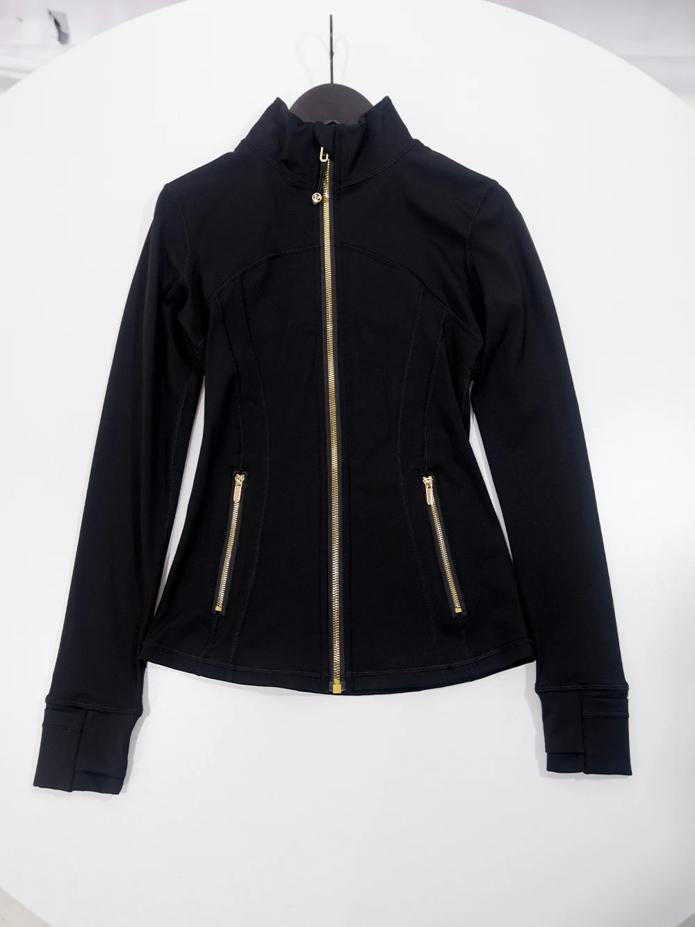 Gold zipper jacket and yoga pants set