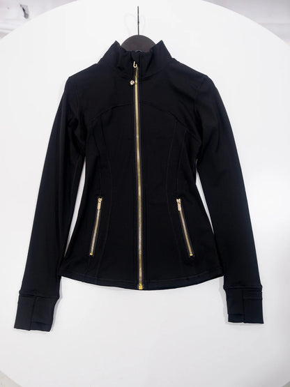 Gold zipper jacket and yoga pants set