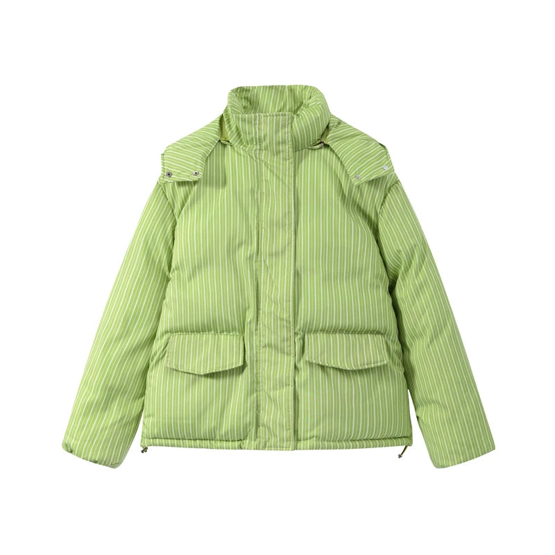 Chic Striped Hooded Puffer Coat Set