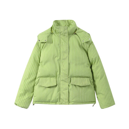 Chic Striped Hooded Puffer Coat Set