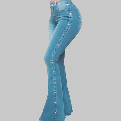 Women High Waist Stretch Denim Flare Pants