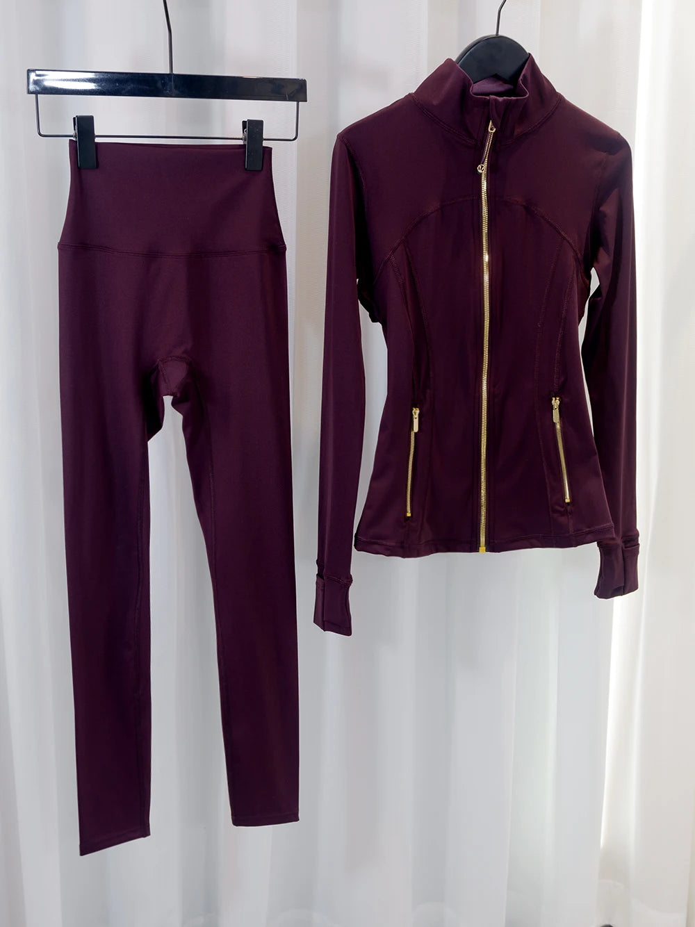 Gold zipper jacket and yoga pants set