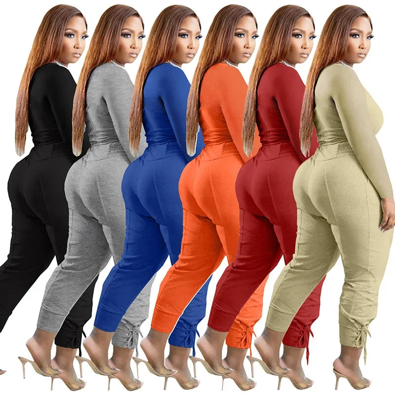 Plus Size Sexy Loose Fit Casual Two-Piece Set for plus Size Women V-Neck Pure Color Pantsuit Fashionable And Comfortable Ense...