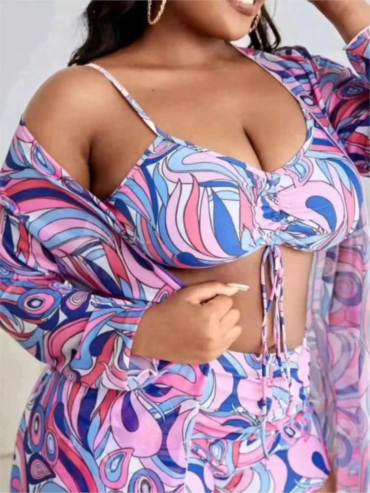 Plus Size 3 Piece Tummy Control Swimwear Bikini Sets
