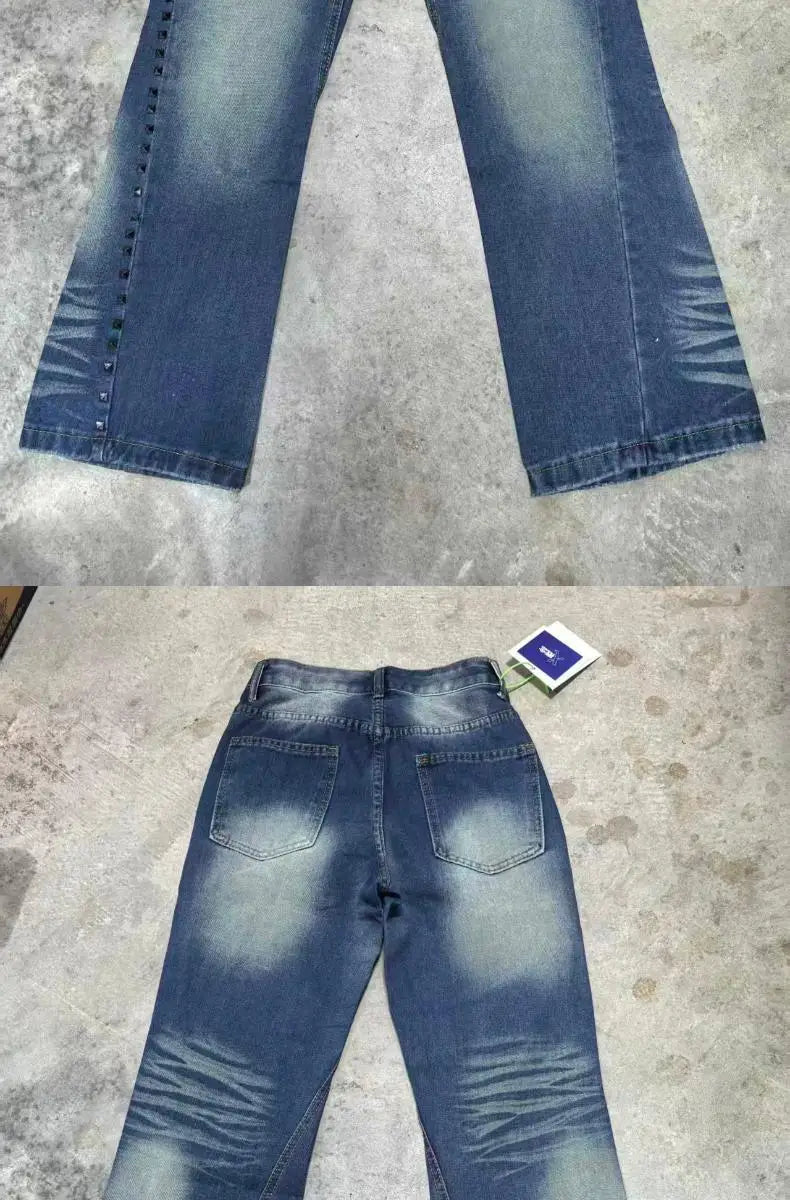 Vintage Washed Rivet Denim Jeans