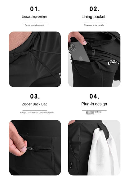 ASRV Mens Quick Dry 2 in 1 Double-deck gym Shorts