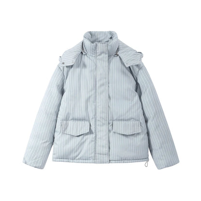 Chic Striped Hooded Puffer Coat Set