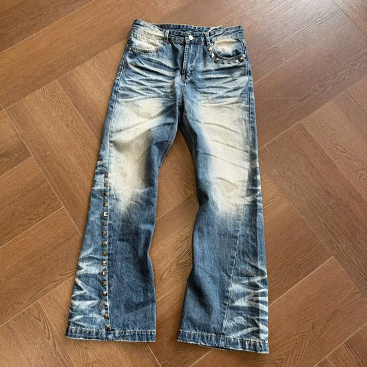 Vintage Washed Rivet Denim Jeans
