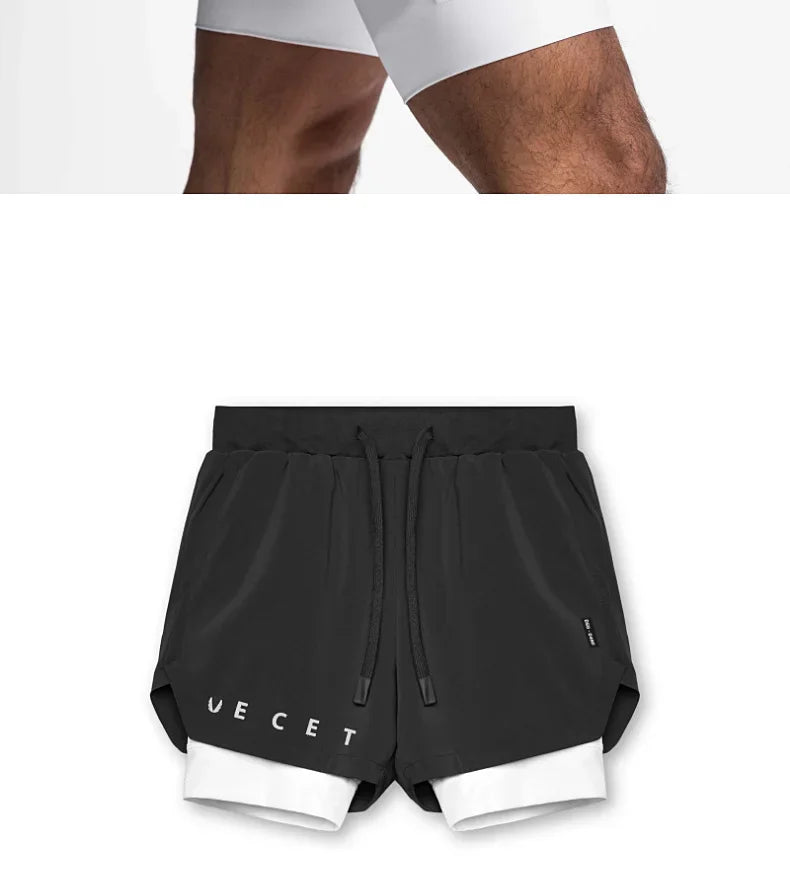 Mens Gyms Fitness 2 in 1 Quick Dry Shorts Summer Running Bodybuilding Jogging Casual Short Pants Workout Male Basketball Bottoms