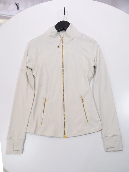Gold zipper jacket and yoga pants set