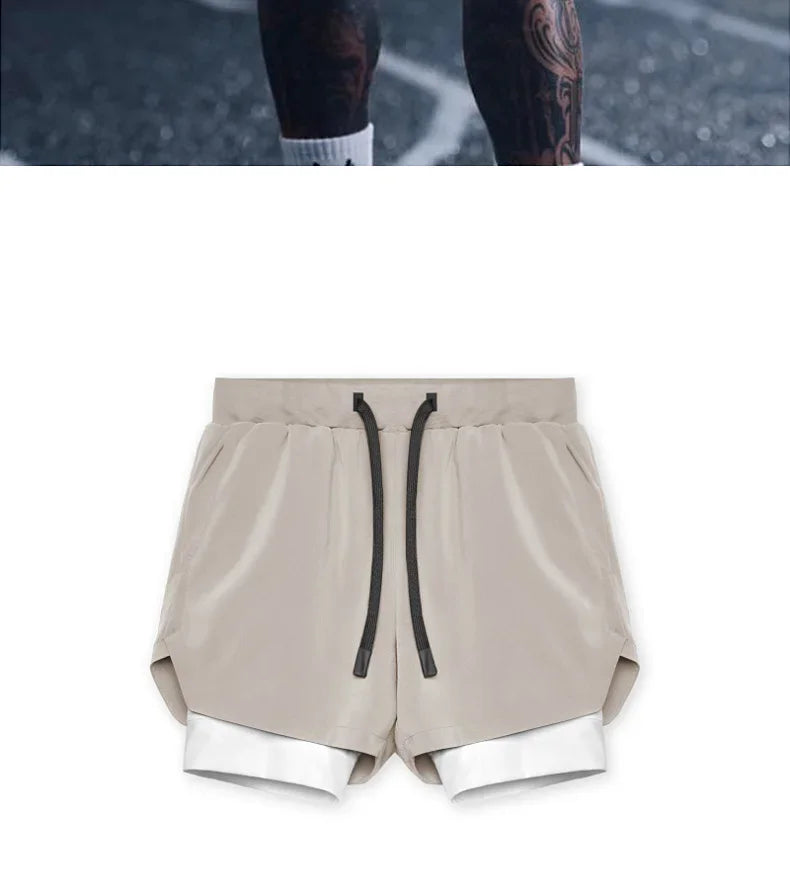 Mens Gyms Fitness 2 in 1 Quick Dry Shorts Summer Running Bodybuilding Jogging Casual Short Pants Workout Male Basketball Bottoms