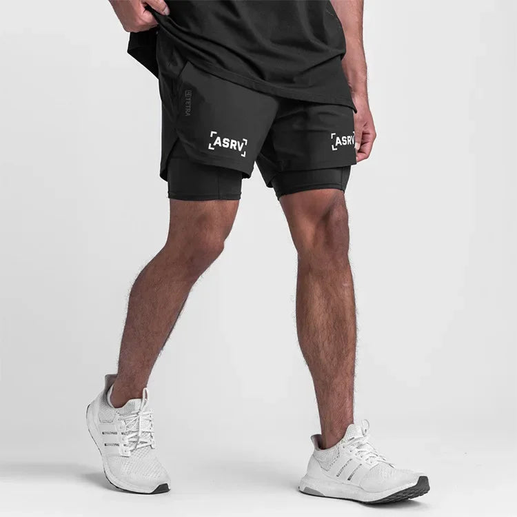 ASRV Mens Quick Dry 2 in 1 Double-deck gym Shorts