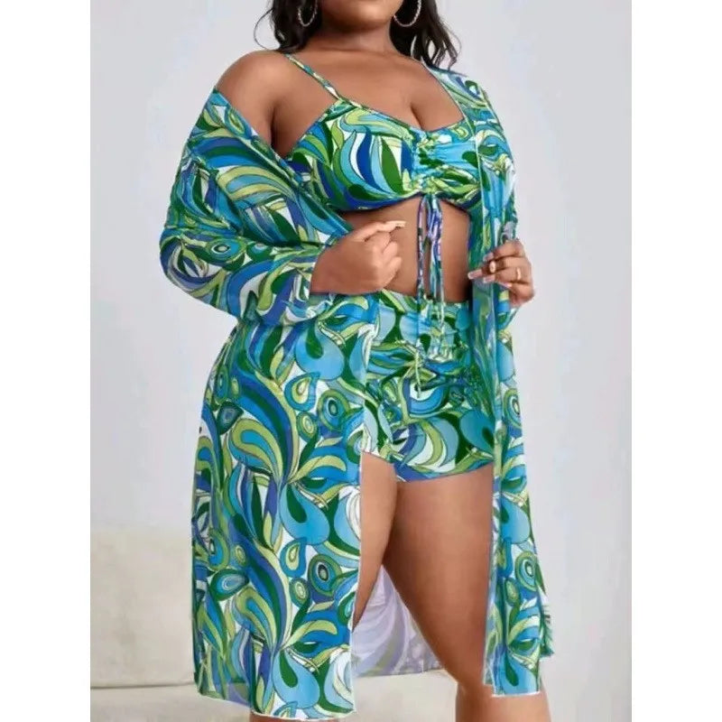 Plus Size 3 Piece Tummy Control Swimwear Bikini Sets
