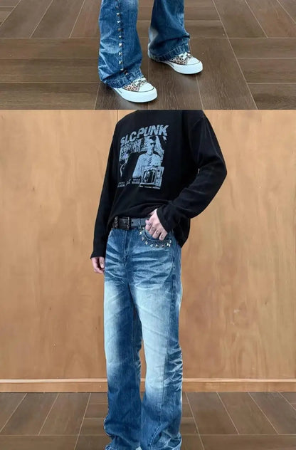 Vintage Washed Rivet Denim Jeans
