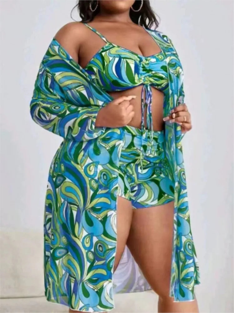 Plus Size 3 Piece Tummy Control Swimwear Bikini Sets