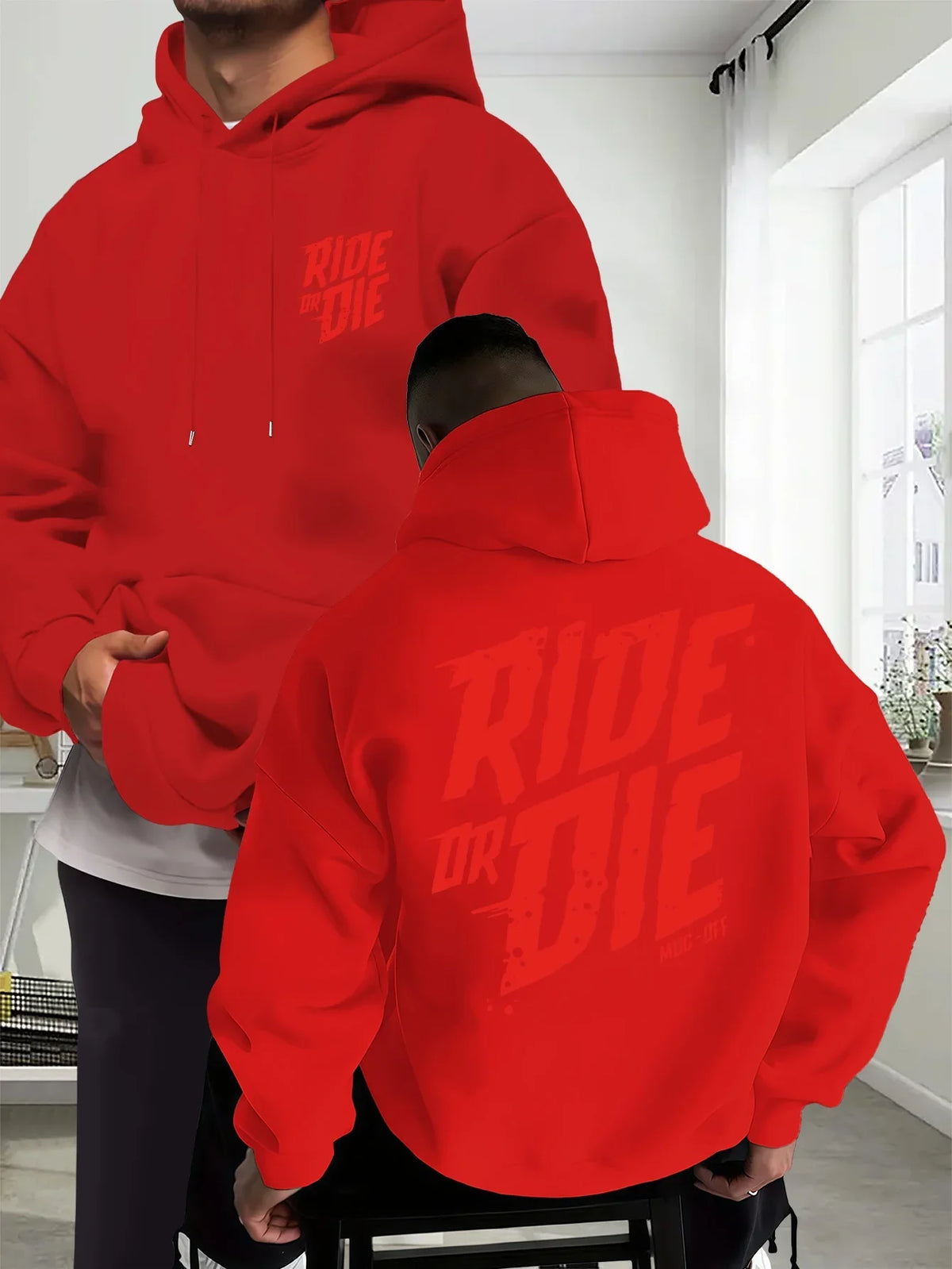 Ride Or Die Letter Graphic Men's Biker Hoodie