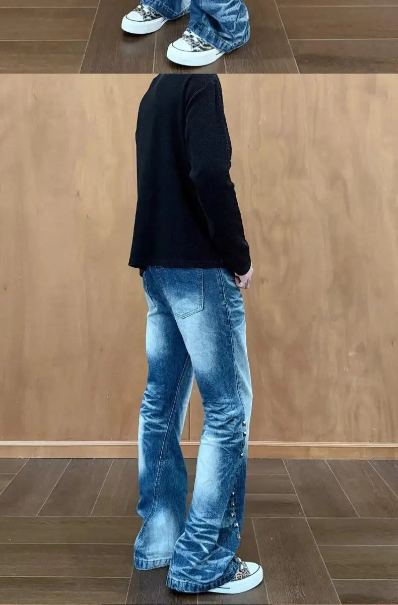 Vintage Washed Rivet Denim Jeans