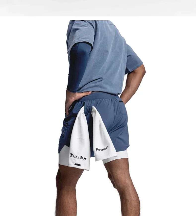 Mens Gyms Fitness 2 in 1 Quick Dry Shorts Summer Running Bodybuilding Jogging Casual Short Pants Workout Male Basketball Bottoms