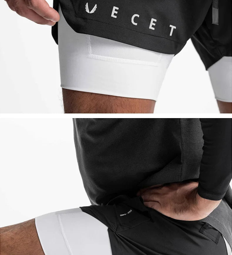 Mens Gyms Fitness 2 in 1 Quick Dry Shorts Summer Running Bodybuilding Jogging Casual Short Pants Workout Male Basketball Bottoms