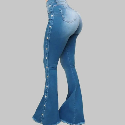 Women High Waist Stretch Denim Flare Pants