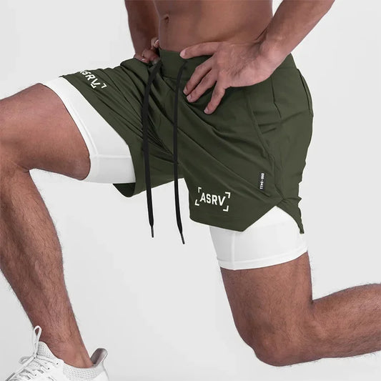 ASRV Mens Quick Dry 2 in 1 Double-deck gym Shorts