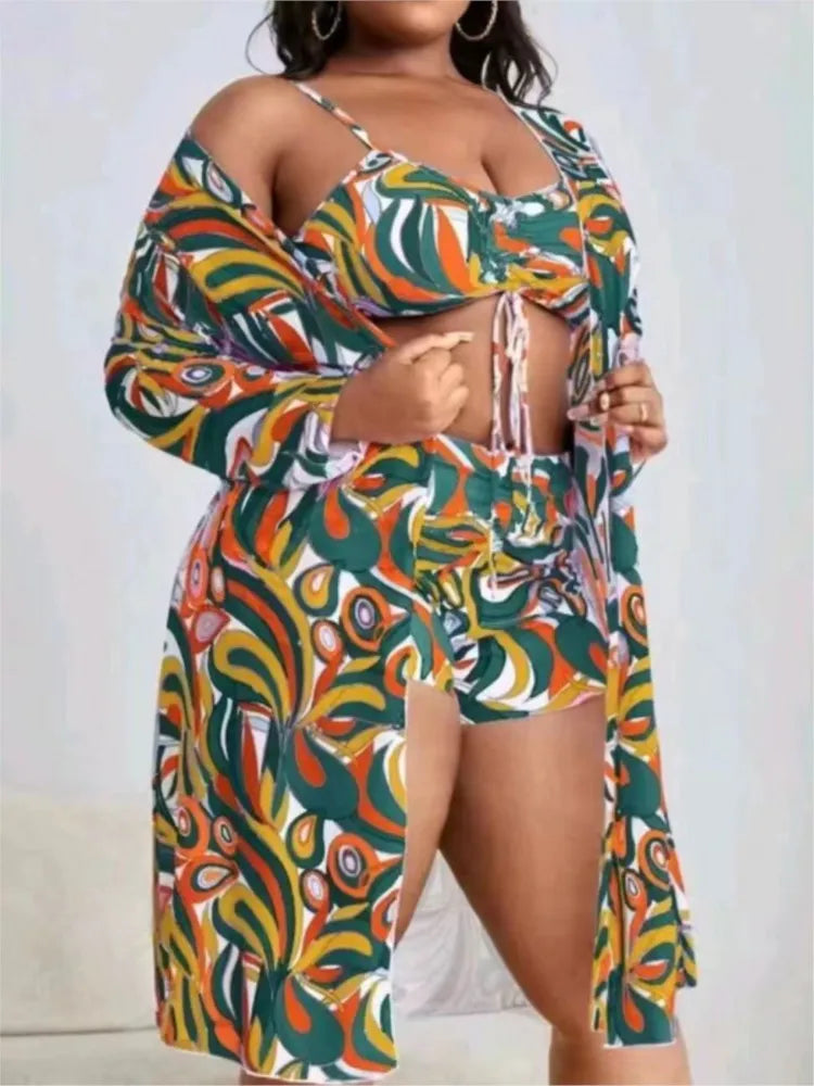 Plus Size 3 Piece Tummy Control Swimwear Bikini Sets