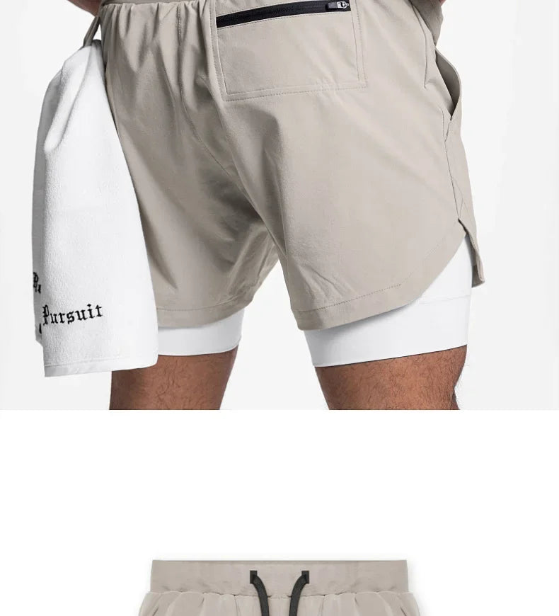 Mens Gyms Fitness 2 in 1 Quick Dry Shorts Summer Running Bodybuilding Jogging Casual Short Pants Workout Male Basketball Bottoms