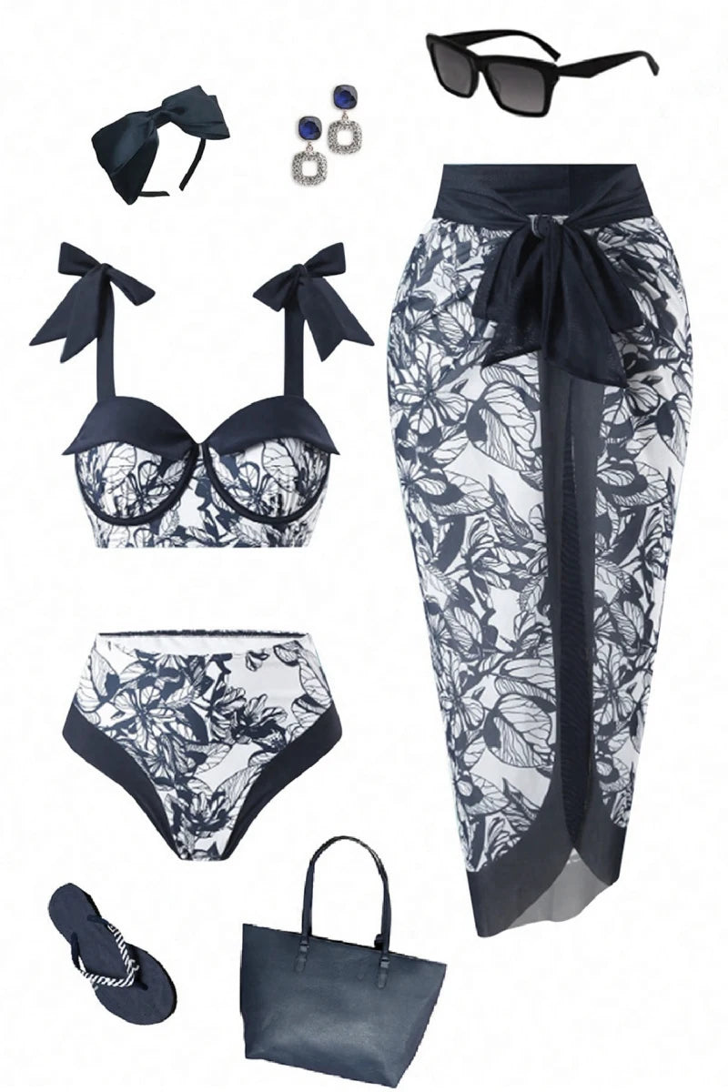 2025 Women Bikinis Set With Cover Swimsuit  Swimwear  Plus Size Push Up  Large Big Floral Swimming Suits Beachwear Bathing Suits