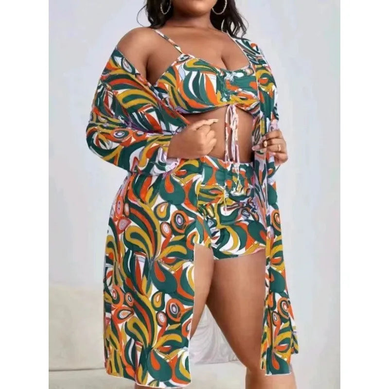Plus Size 3 Piece Tummy Control Swimwear Bikini Sets