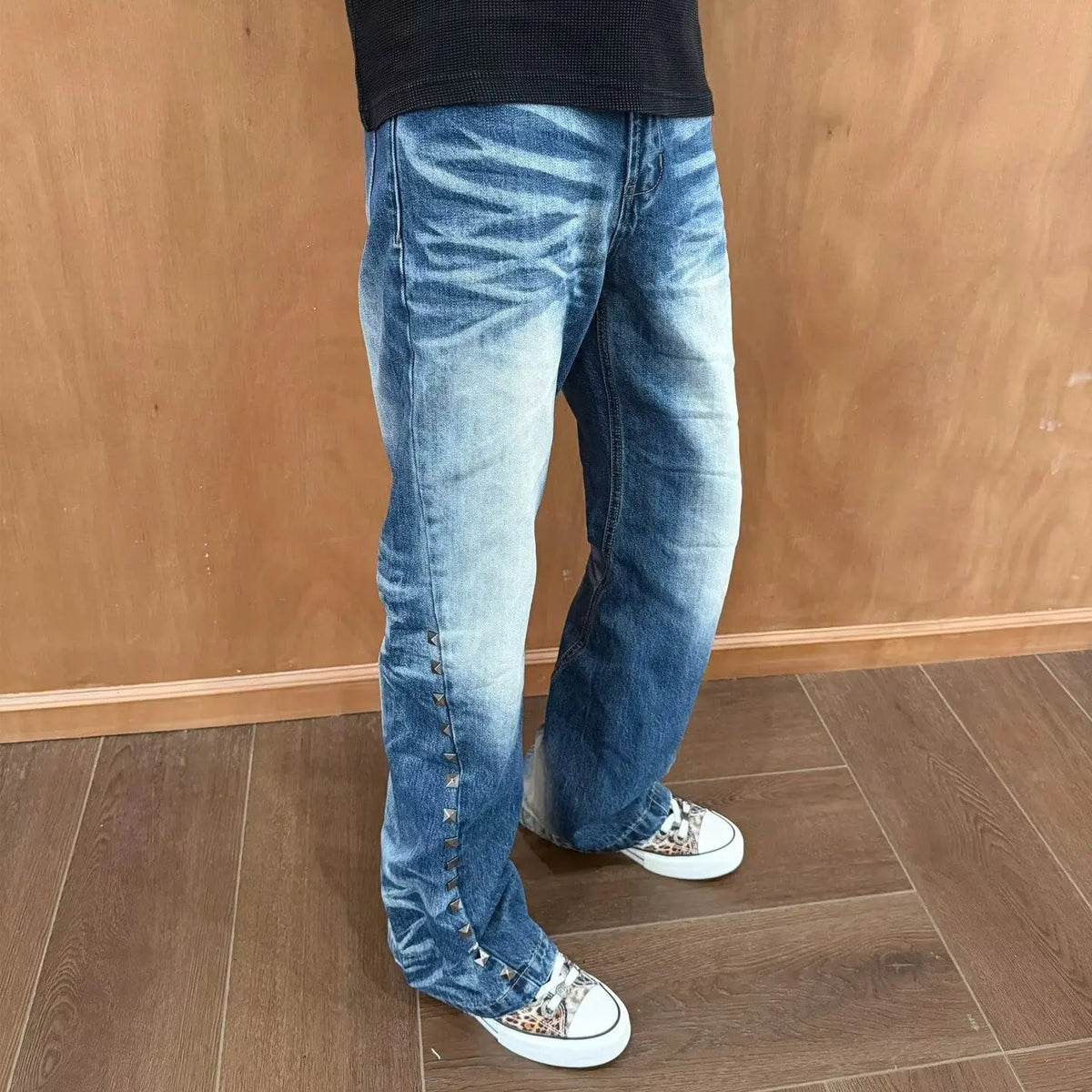 Vintage Washed Rivet Denim Jeans