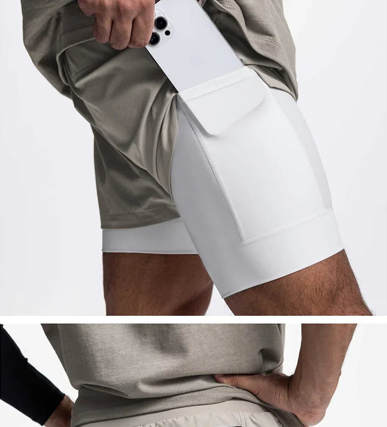 Mens Gyms Fitness 2 in 1 Quick Dry Shorts Summer Running Bodybuilding Jogging Casual Short Pants Workout Male Basketball Bottoms