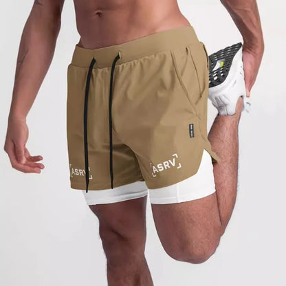 ASRV Mens Quick Dry 2 in 1 Double-deck gym Shorts