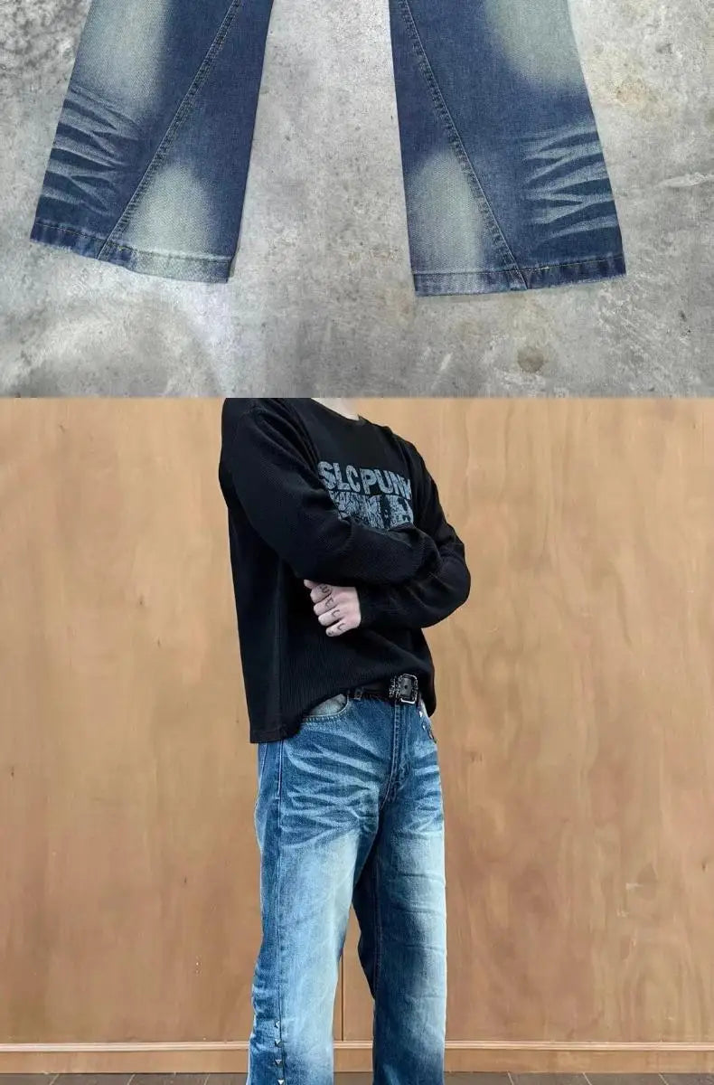 Vintage Washed Rivet Denim Jeans