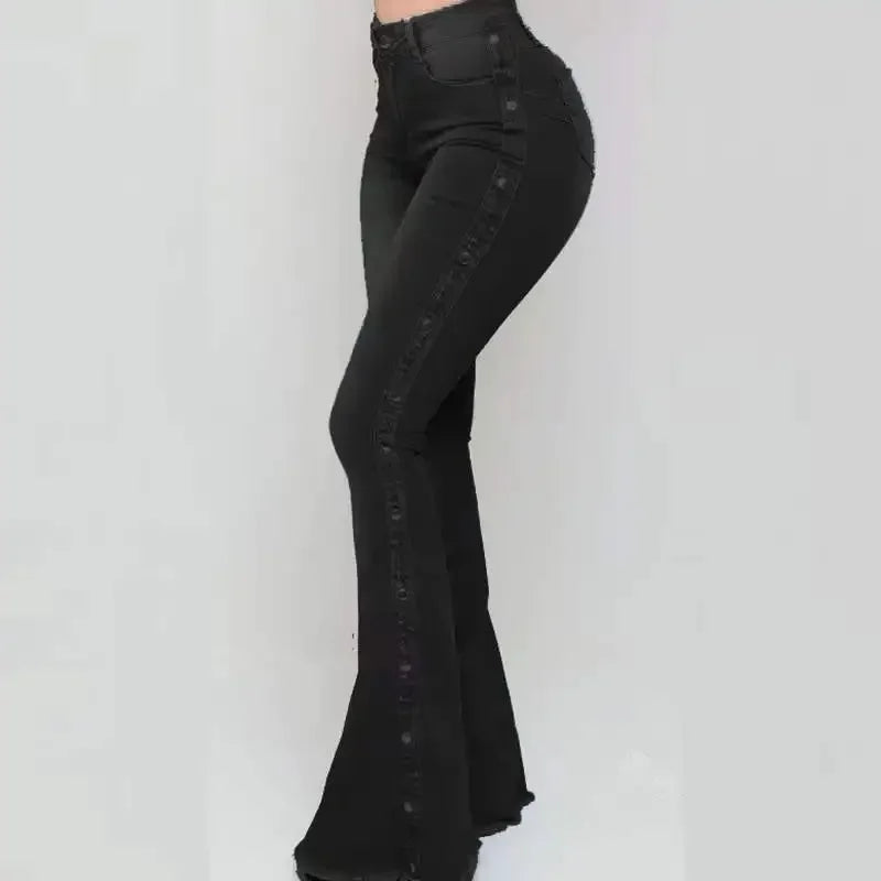 Women High Waist Stretch Denim Flare Pants