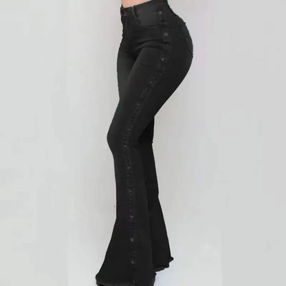 Women High Waist Stretch Denim Flare Pants