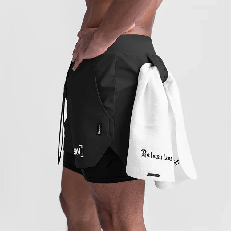 ASRV Mens Quick Dry 2 in 1 Double-deck gym Shorts