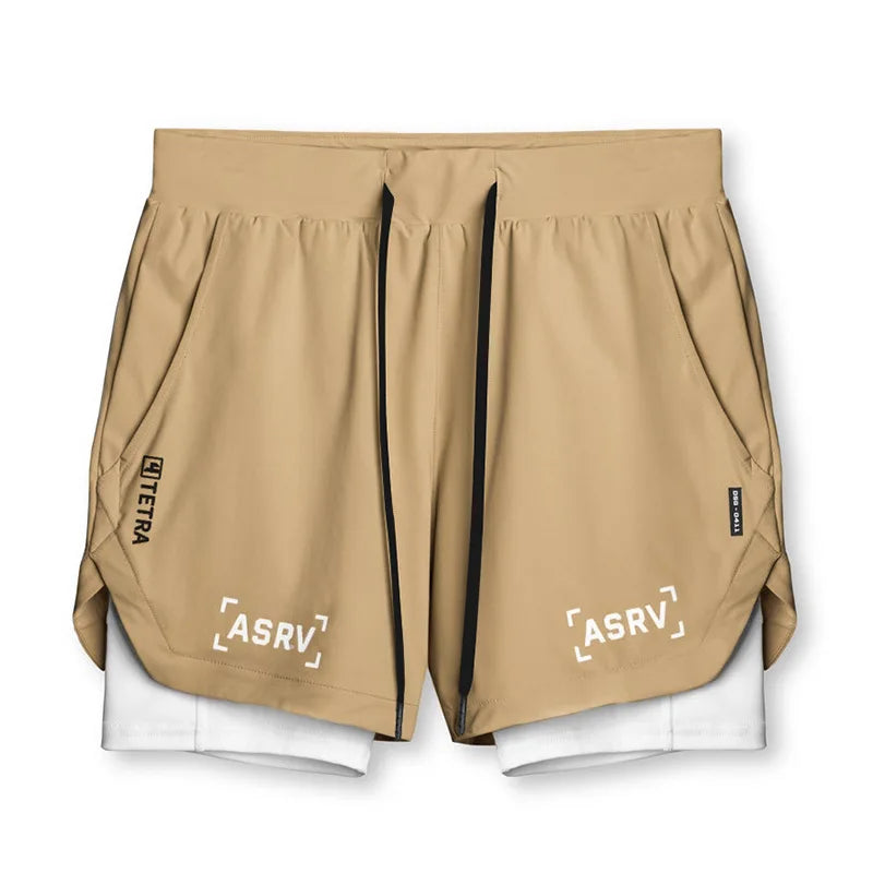 ASRV Mens Quick Dry 2 in 1 Double-deck gym Shorts
